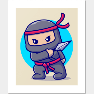 Cute Ninja With Kunai Cartoon Posters and Art